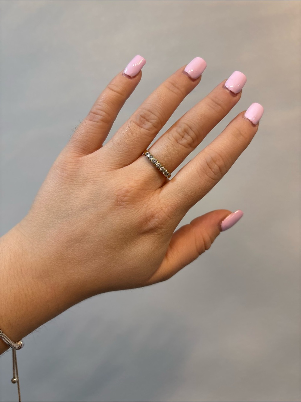 Source Unknown Pink Nail Accent Ring with Clear Stones
